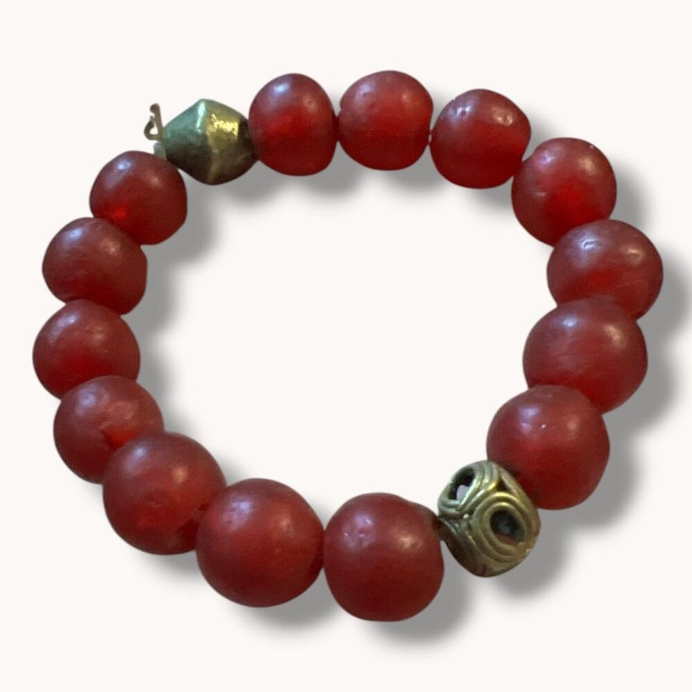 Ghana Krobo Red Recycled Fragment Glass Bead Bracelet African Jewelry